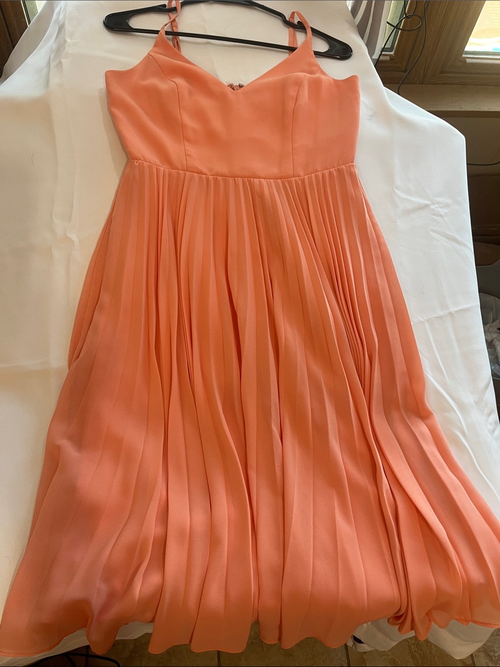 Luxe Peach Pleated Spaghetti Strap Dress